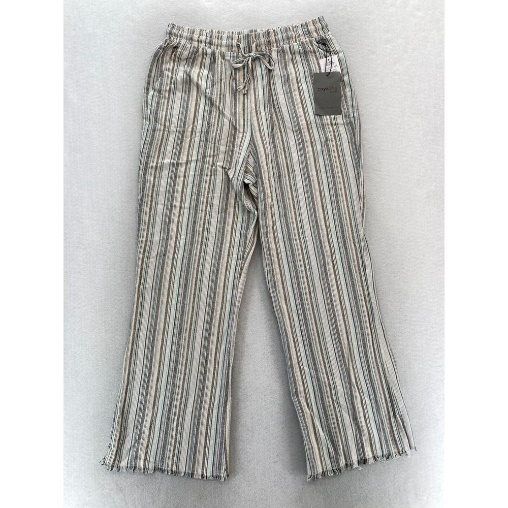 Royalty For‎ Me Palazzo Pants Women's Medium Rainbow Striped Linen Wide Leg Boho